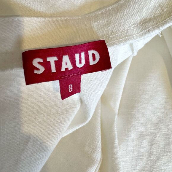 STAUD Alexandria White Linen Midi Dress Long Sleeves Size 8 - Picture 7 of 10